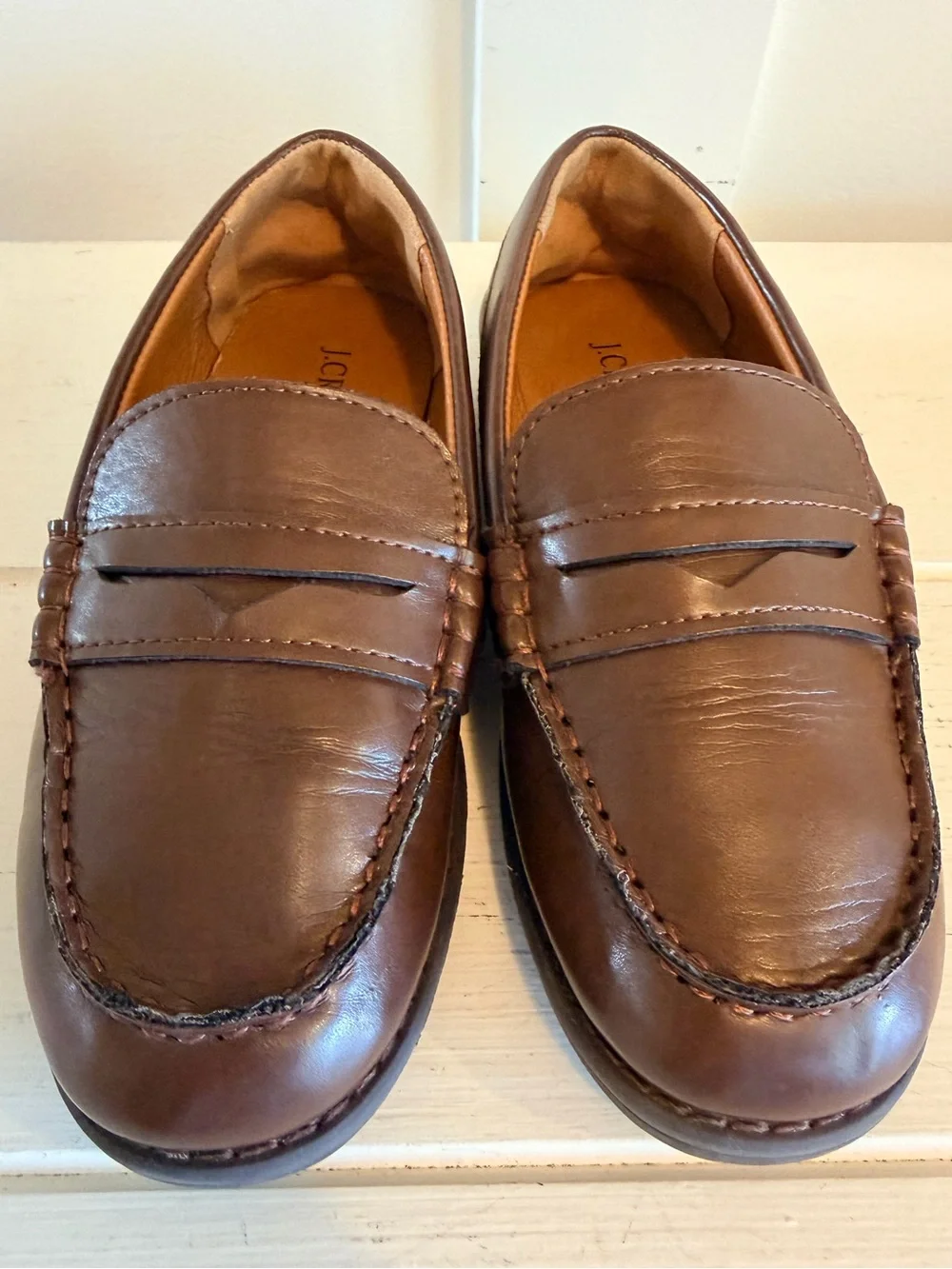 J.Crew Factory Boys Penny Loafers Brown Dress Shoes BO490 EUC Size 2